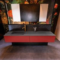 Badkamermeubelset Mondiaz Erin 200 cm met 2 Lades met RIDGE Wastafel Links Dark grey met 1 kraangat Greeploos Mat Fire
