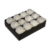 12x Luxe glazen gedecoreerde witte kerstballen met streep 7,5 cm