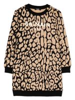 Balmain Kids robe en maille intarsia à logo - Marron - thumbnail