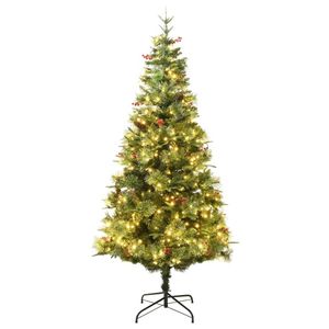 The Living Store kerstboom Deluxe - 225 cm - PVC/PE/staal - met LED-verlichting