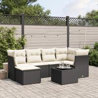7-delige Loungeset met kussens poly rattan zwart