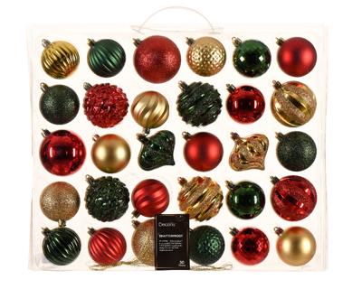 Mix kunststof d7 cm ass 30st kerst - Decoris