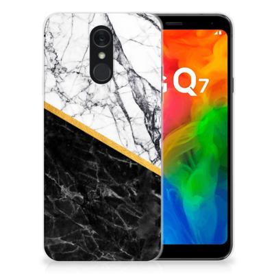 LG Q7 | TPU | Siliconen hoesje | Marmer Wit Zwart - Origineel Cadeau Man
