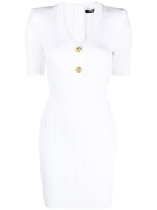 Balmain robe courte en maille nervurée - Blanc