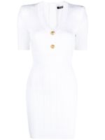 Balmain robe courte en maille nervurée - Blanc