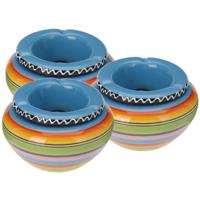 Asbak - 3x - gekleurd - D14 cm - aardewerk - blauw - rond - buiten/binnen asbakken