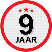 9 jaar leeftijd sticker - rond - Dia 15 cm - 9 jaar verjaardag - jubileum - leeftijd versiering