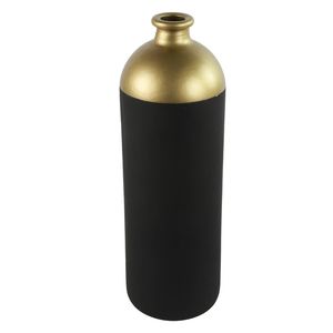Countryfield Bloemen/deco vaas - zwart/goud - glas - fles - D13 x H41 cm - Vazen