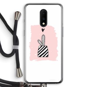 Zwart-wit cactus: OnePlus 7 Transparant Hoesje met koord