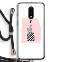 Zwart-wit cactus: OnePlus 7 Transparant Hoesje met koord