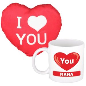 I love you Mama mok/beker 300 ml incl. sierkussentje hart vorm 12 cm