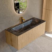 Badmeubel Mondiaz Kurve-Dlux | 110 cm | Meubelkleur Oak | Wastafelkleur Lava | Solid surface | Midden spoelbak | 1 kraangat Badmeubel Mondiaz Kurve-Dlux | 110 cm | Meubelkleur Oak | Wastafelkleur Lava | Solid surface | Midden spoelbak | 1 kraangat