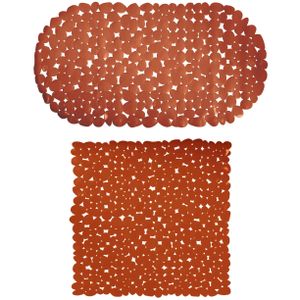 MSV Douche/bad anti-slip matten set badkamer - pvc - 2x stuks - terracotta - 2 formaten