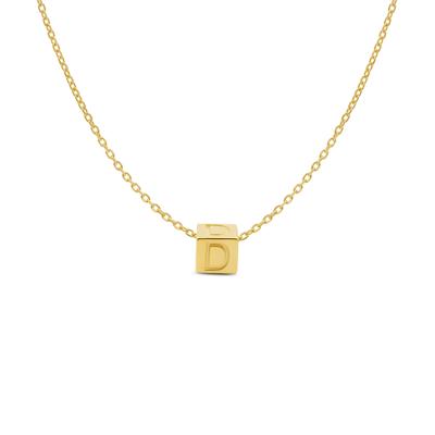 Minimalistische letter ketting cube - 14K GOUD - Goud - D