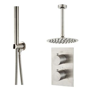 Regendouche set SaniClear Inox | Inbouw | Thermostaatkraan | 2-weg | Rond | RVS look