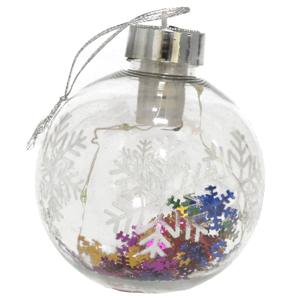 Verlichte kerstbal - met sneeuwvlok confetti - 8 cm - kunststof - 5 LED lampjes