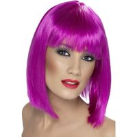 Neon paarse damespruik met pony - thumbnail