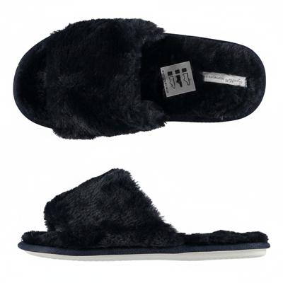 Huisslippers/instapsloffen/pantoffels - blauw met nep bont - dames