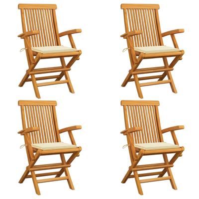 Tuinstoelen 4 st met crèmekleurige kussens massief teakhout
