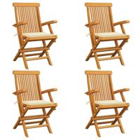 Tuinstoelen 4 st met crèmekleurige kussens massief teakhout