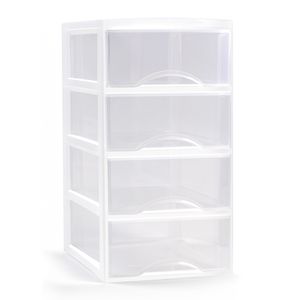 Ladeblokje/bureau organizer met 4x lades - transparant/wit - L26 x B36 x H49 cm - plastic