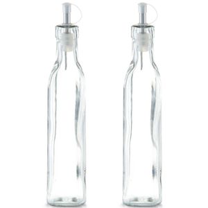 2x Glazen azijn/olie flessen met schenktuit 270 ml