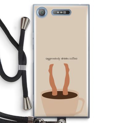 Aggressively drinks coffee: Sony Xperia XZ1 Transparant Hoesje met koord