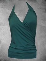 Solid V neck Casual Sleeveless Shirt & Top