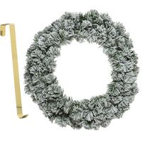 Kerstkrans groen met sneeuw 35 cm kunststof incl. deurhanger   -