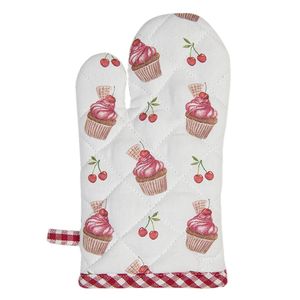 Clayre & Eef Kind Ovenwant 12x21 cm Rood Roze Katoen Cupcakes Ovenhandschoen Rood Ovenhandschoen