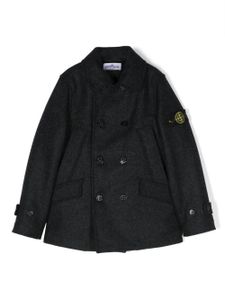 Stone Island Junior manteau croisé à patch logo - Bleu