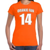 Oranje fan nummer 14 oranje t-shirt Holland / Nederland supporter EK/ WK voor dames - thumbnail