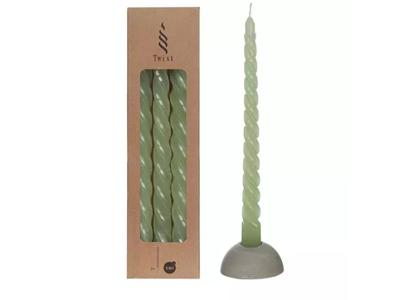 Twisted candles set 3 st, green - Hortus