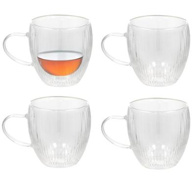 Gerimport glazen Stripes - 12x - dubbelwandig - theeglas - borosilicaatglas - 250 ml - H9 cm