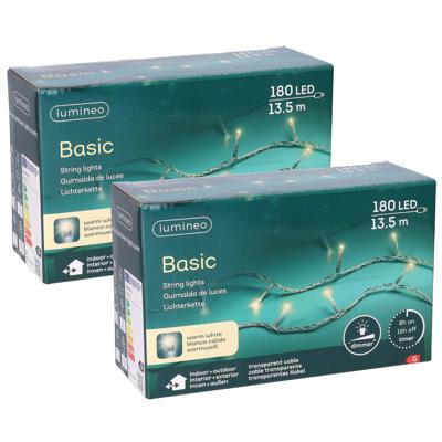 Kerstverlichting lichtsnoer - 2x - 180 led lampjes - warm wit - 13,5 meter - kerstboomverlichting