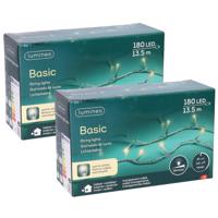 Kerstverlichting lichtsnoer - 2x - 180 led lampjes - warm wit - 13,5 meter - kerstboomverlichting