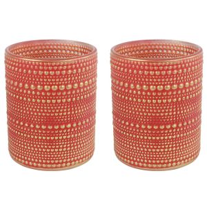 2x stuks luxe theelichthouder/kaarsenhouder - rood/goud - glas - D7 x H8 cm