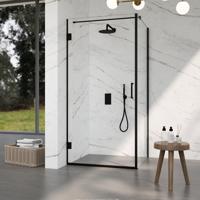 Fortifura Galeria Douchecabine - 90x80x200cm - scharnieren - deurgreep - stabilisatiestang - vlak - helder veiligheidsglas - Mat zwart SW1122548/SW1122561/SW797905/SW797914