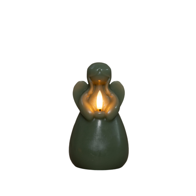 Kaars engel wax led 3d vlam op batterij met timer d8.5h14.5 cm jade groen - Annas collection