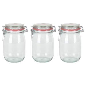 Weckpot/inmaakpot - 15x - glas - 1000 ml - met beugelsluiting - transparant