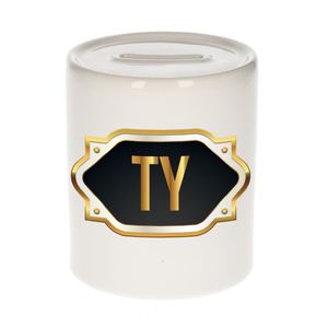Naam cadeau spaarpot Ty met gouden embleem
