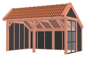Tijdelijk 15% korting | Trendhout Kapschuur De Stee 500x360 cm - Combinatie 1- Kapschuurdak- Onbehandeld lariks Douglas hout- Trendhout