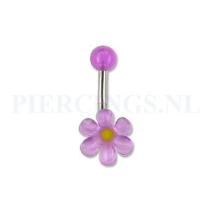 Navelpiercing acryl bloem paars met geel