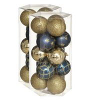 30x stuks kerstballen mix goud/blauw gedecoreerd kunststof 5 cm