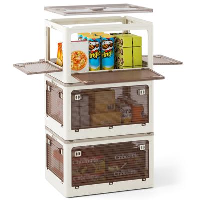 Set van 3 Stapelbare Opbergbakken met Deksels van 132 Liter Verrijdbare Opvouwbare Kunststof Opbergbak Opening aan 5 Zijden