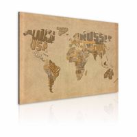 Schilderij - Wereldkaart - Oude kaart van de Wereld, Bruin , premium print op canvas - thumbnail