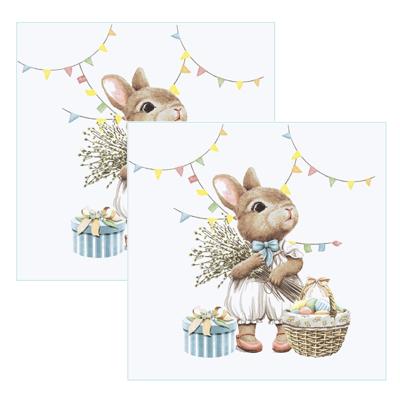 Paas thema servetten Bunny Joy - 40x - konijn print - 24 x 24 cm - feestservetten - Paasontbijt