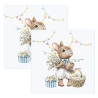 Paas thema servetten Bunny Joy - 40x - konijn print - 24 x 24 cm - feestservetten - Paasontbijt