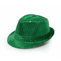 Trilby hoed met pailletten - groen - glitter   - - thumbnail