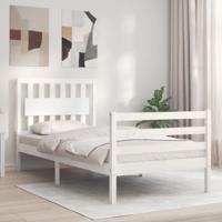 Bedframe met hoofdbord massief hout wit